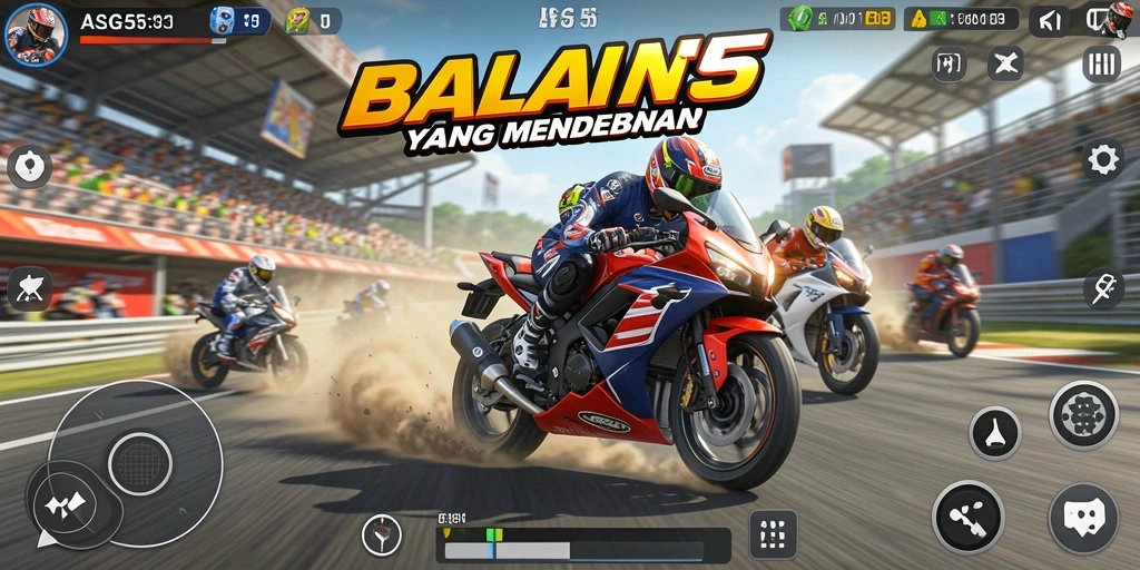 Gameplay ASG55 yang penuh aksi dengan balapan motor yang mendebarkan.