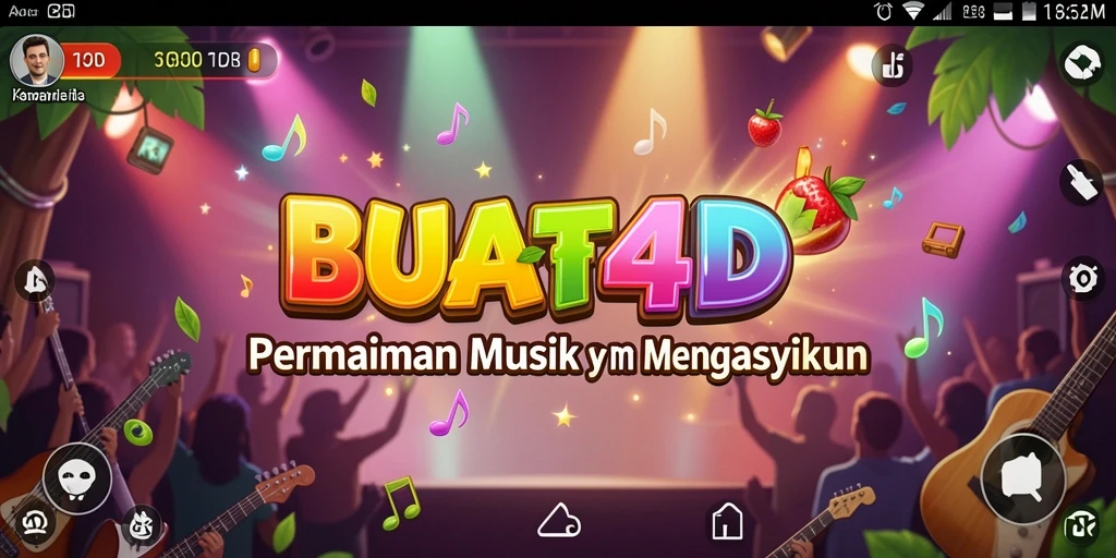Screenshot gameplay BUAH4D menampilkan pemain menikmati musik dengan semangat.