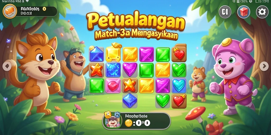 Screenshot gameplay D06 menampilkan aksi Match-3 yang seru dan penuh warna.