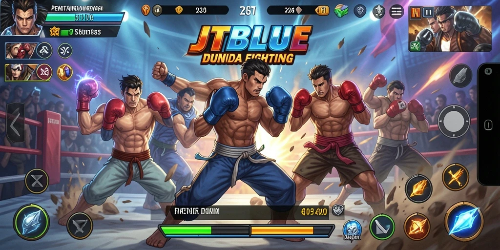 Gameplay JTBLUE yang mendebarkan dalam pertarungan Fighting.