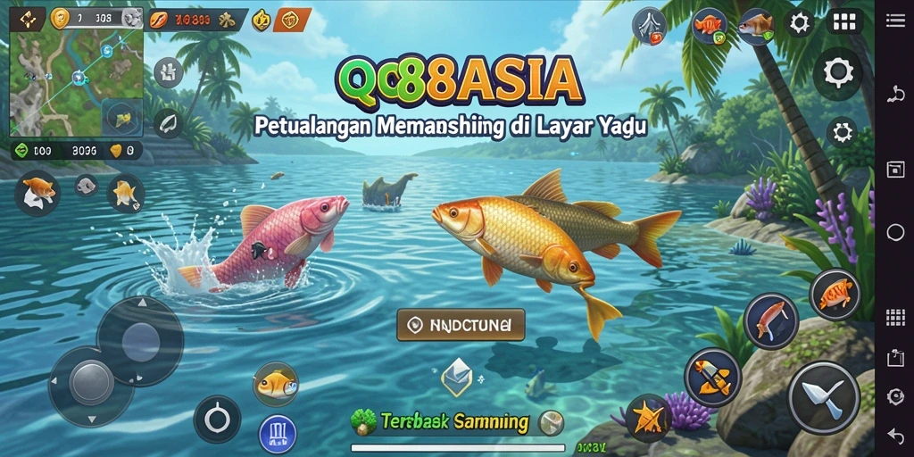 Screenshot gameplay QQ88ASIA menampilkan aksi memancing yang seru.