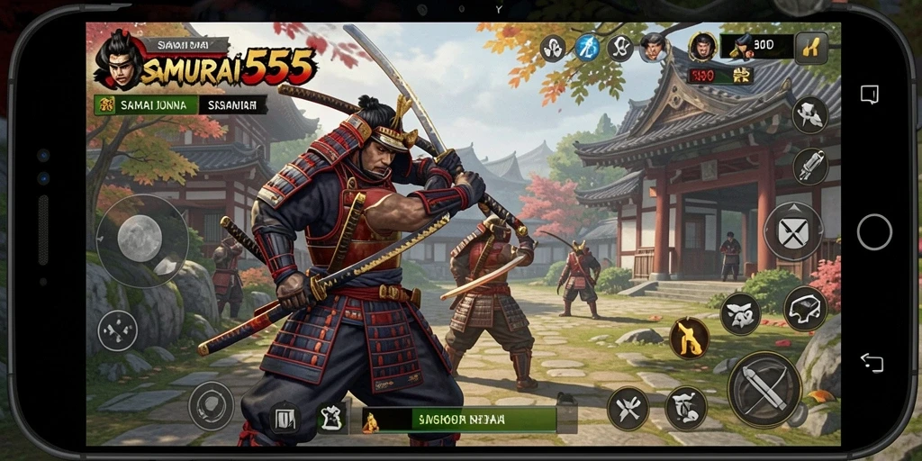 Tampilan gameplay SAMURAI555 yang mendebarkan dengan aksi samurai yang epik.