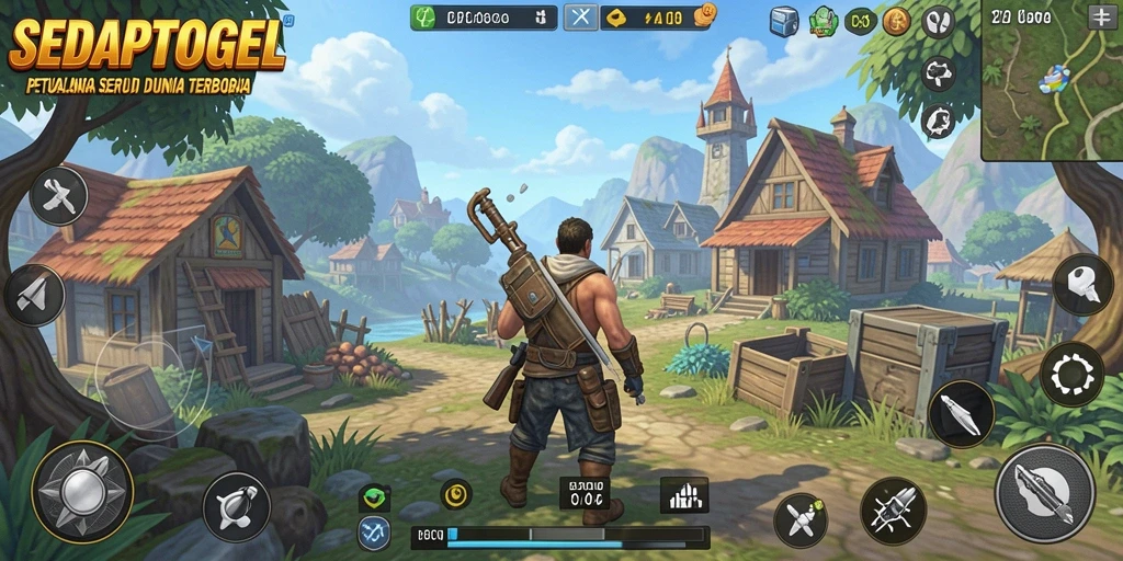 Screenshot gameplay SEDAPTOGEL yang menampilkan petualangan dunia terbuka.