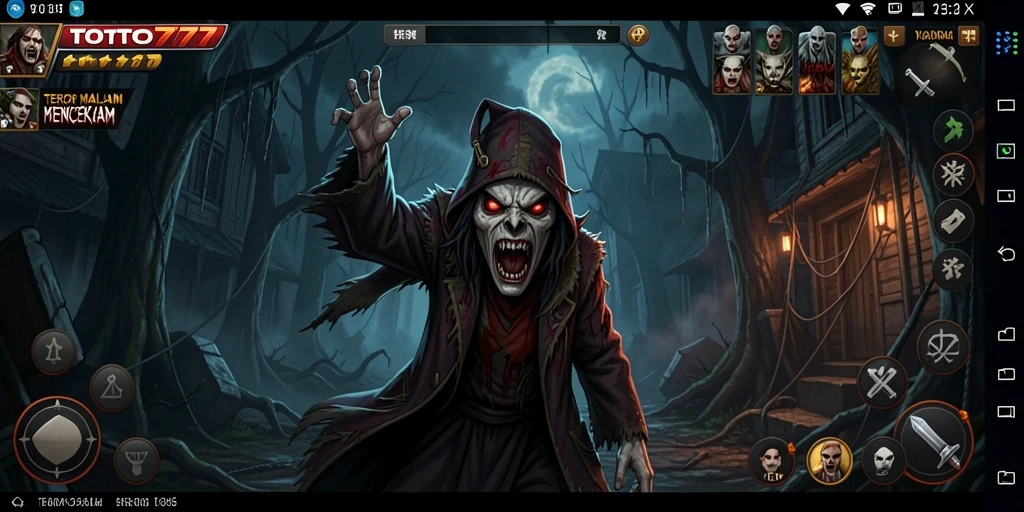 Screenshot gameplay TOTO777 dengan suasana horror yang menegangkan.