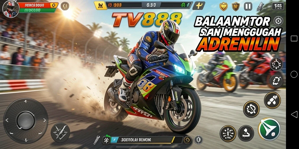 Screenshot dari gameplay TV888 yang menunjukkan balapan motor dinamis dan mendebarkan.