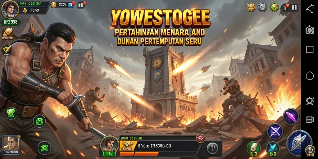 Tampilan gameplay YOWESTOGEL yang mendebarkan pada pertahanan menara.